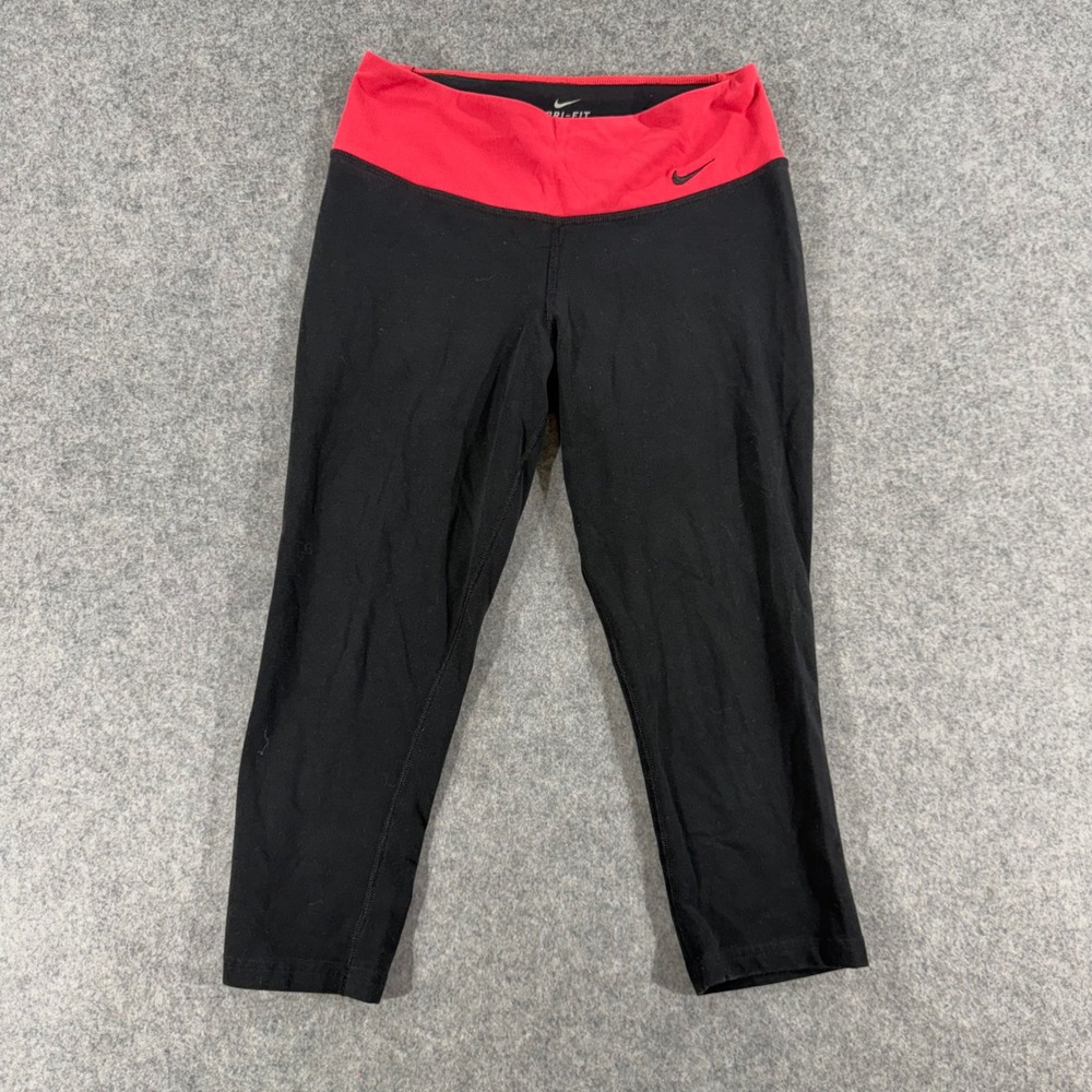 Nike Dri-FIT Womens Black Red Cropped Leggings Capri Small